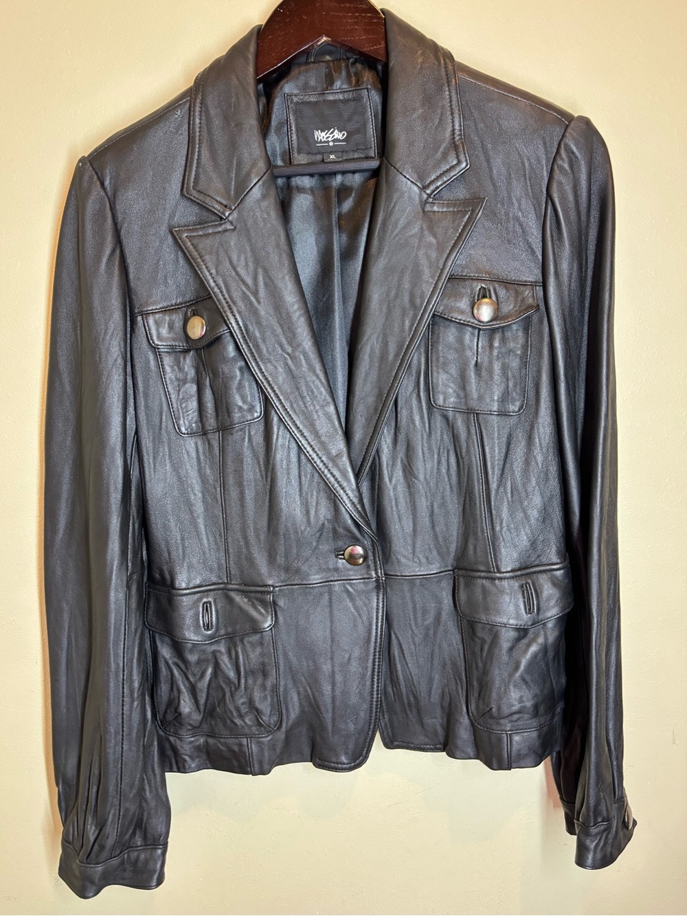 Mossimo Vintage Leather Blazer Jacket, Black, XL, puff sleeve, Y2K
